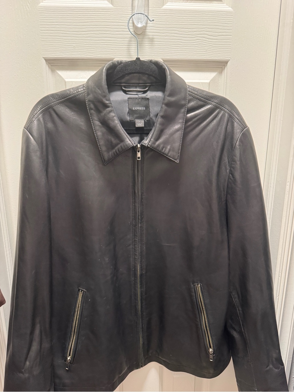 Express Men’s Black Leather Bomber Jacket